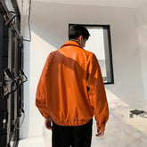Hearujoy Orange Men PU Leather Jacket Male Short Coats Spring Winter Zipped Oversized Vintage Streetwear Lapel Jackets